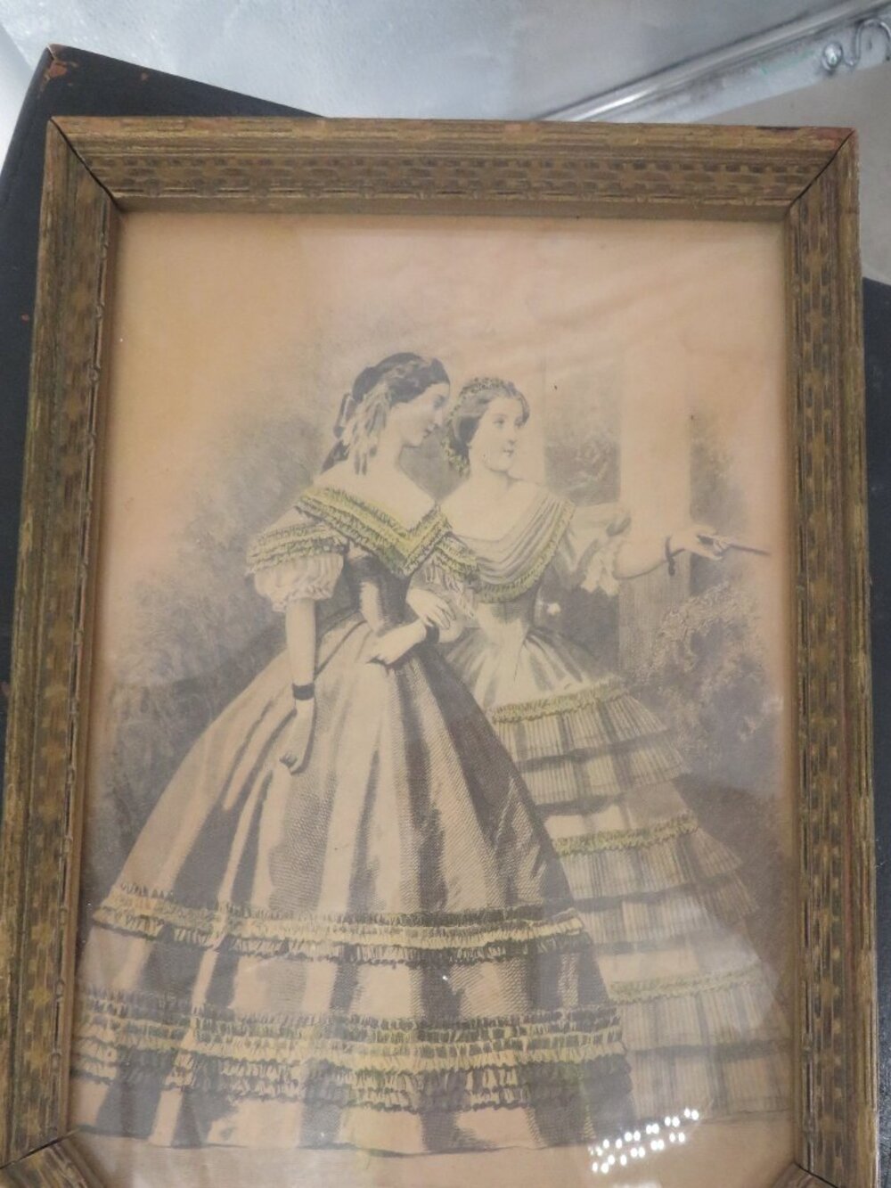 Vintage Victorian Fashion Print Framed Wall Art Mirror Back Wood Frame 10x8 In